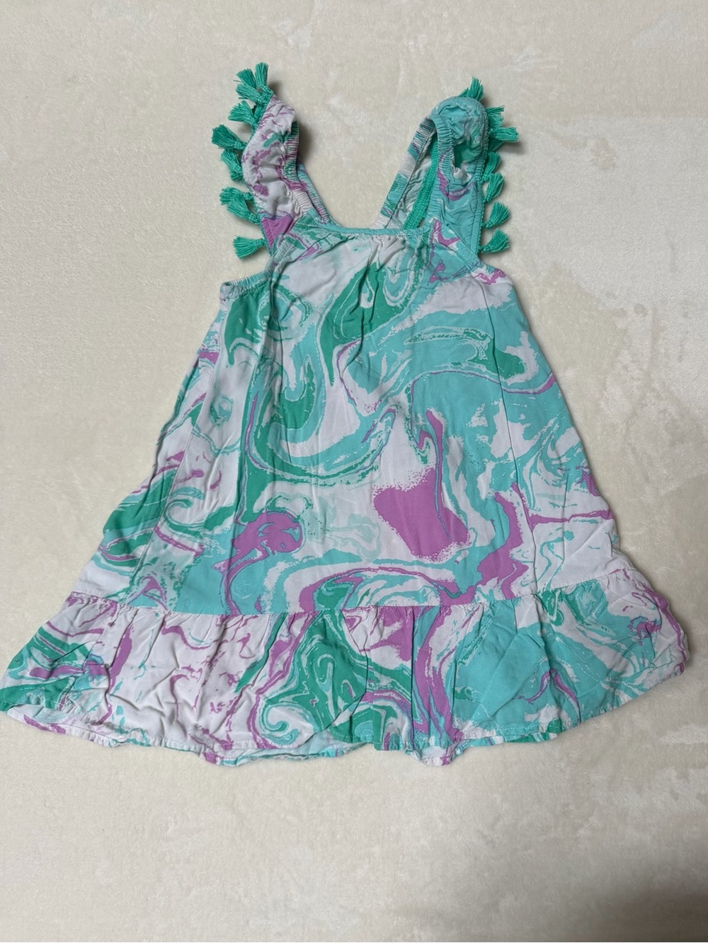 Cat & Jack Girls 4T Marble Print Tassel Sundress Pink Green Blue